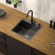 Inbouwspoelbak 45x45 cm antraciet met roestvrijstalen afvoer en overlo...