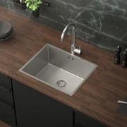 Inbouwspoelbak 50x40 cm zilver met roestvrij stalen afvoer en overloop...