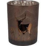 Clayre & Eef Theelichthouder Ø 10x12 cm Bruin Glas Hert
