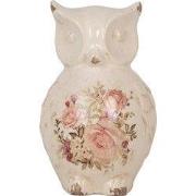 Clayre & Eef Decoratie Beeld Uil 13x12x21 cm Beige Keramiek Bloemen