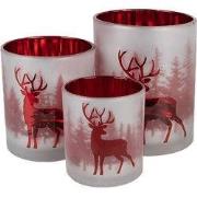 Clayre & Eef Theelichthouder Set van 3 Wit Rood Glas Hert