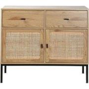 2 Deurs 2 Lades ladekast met Rotan Caning - L90cm