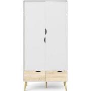 Kleerkast met 2 deuren, 2 lades wit en eikendecor B98,7 cm  BILLUND