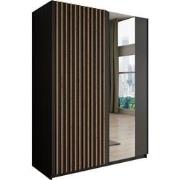 Meubella - Kledingkast Deliryon - Zwart - 150 cm - Met spiegel