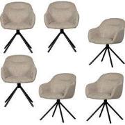 WOOOD Grant-Jaki Eetkamerstoelen - Chenille - Zand - Set van 6