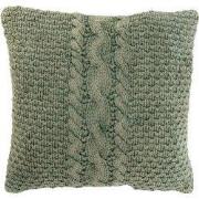 J-Line - Kussen Gebreid+vlecht Katoen Gewassen Groen - 50x50x12cm