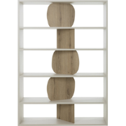 Open boekenkast met geometrische uitsnijdingen greige- en eikendecor -...