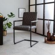 Industriële Eetkamerstoel Antraciet Microvezel Stof Dean - Met Armleun...