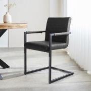 Industriële Eetkamerstoel Antraciet Kuba - Kunstleer - Met Armleuninge...