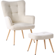 VEJLE - Fauteuil met hocker - Lichtbeige - Polyester