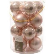 2 stuks - Kerstbal glas emaille-mat 80mm poederroze