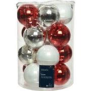 Kerstbal glas d8 cm wit/rd ass 16st kerst