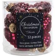 2 stuks - 12 Glazen dennenappels 40 mm ossenbloed