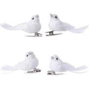 Vogel foam l2b5h2.5 cm wit 4st kerst