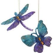 4 inch Plastic Teal & Purple Butterfly & Dragonfly Orn 2/Asstd 10,668x...