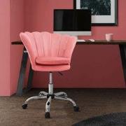Bureaustoel met wielen en rugleuning schelpdesign 68x68 cm roze fluwee...