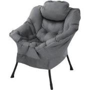 Relax fauteuil antraciet met armleuningen en dik hoofdkussen en metale...