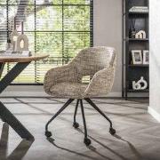 Set van 2 Eetkamerstoelen Met Wieltjes Springo Draaibaar Eagle Stof Za...