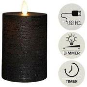 Stompkaars rustiek wax bewegende vlam 10x7,5 cm zwart