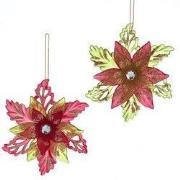 Rood/olijfgroene kerstster 2A 14 cm ornament