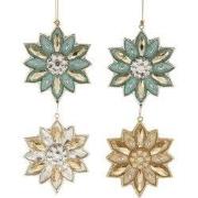 Aqua/gouden bloem met hanger 2A 14,5 cm ornament