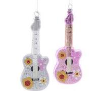 Glas zilver/roze gitaar 2A 15 cm ornament