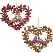 Plastic hart met vogels 2A 11 cm ornament