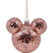 Kerstbal plastic Mickey oren disco rose goud 8,5 cm