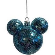 Kerstbal plastic Mickey oren disco blauw 8,5 cm