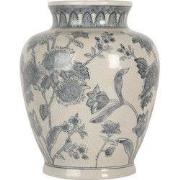 Clayre & Eef Vaas Ø 23x29 cm Wit Blauw Keramiek Bloemen