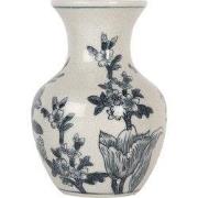Clayre & Eef Vaas Ø 10x16 cm Wit Blauw Keramiek Bloemen