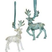 Plastic groen/creme hert 2A 13 cm ornament