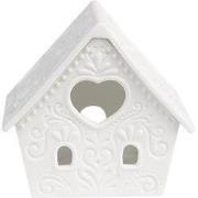 Clayre & Eef Waxinelichthouder Huis 9x7x8 cm Wit Porselein