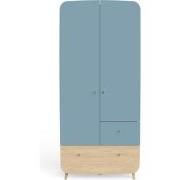 Armoire 2 portes et 2 tiroirs bleu orage et décor bois naturel - FIRMI...