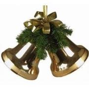 Twee klokken kerst goud 13 cm groen met strik