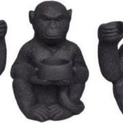 Kandelaar aap 3 stuks voor kaars en waxinelichtje zwart