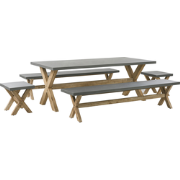 OLBIA  - Tuinset voor 8 2 banken 2 krukjes - Grijs - Vezelcement