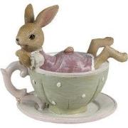 Clayre & Eef Beeld Konijn 10x8x9 cm Bruin Groen Polyresin