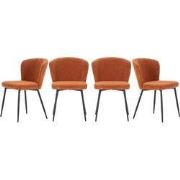 Set van 4 stoelen in geribbelde fluwelen stof met zwarte metalen poten...