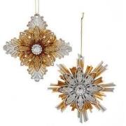 Ornament plastic goud-zilver bloem l13cm I