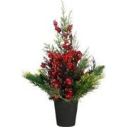 Cedar Artificial Christmas Tree in Pot - H45 x Ø18 cm - Red, Green