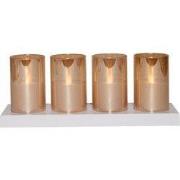 Theelicht in glas 3d vlam oplaadbaar d5h7,5 cm wit/amber s/4