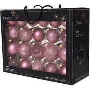 Glazen kerstballen in koffer vintage roze 42 st