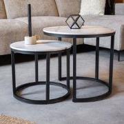 Ronde Salontafel Set van 2 Sintered Stone Marmerlook Paige Wit