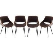 Set van 4 stoelen met walnootafwerking en bruine fluwelen zitting - Ma...