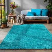 Tapijtenloods Basic Shaggy vloerkleed Turquoise Hoogpolig- 300x400 CM