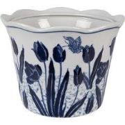 Clayre & Eef Bloempot Ø 17x15 cm Wit Blauw Keramiek