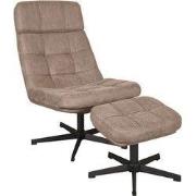 LABEL51 Fauteuil Alvar - Taupe - Micro Suede - Incl. Hocker - 57x53x83...