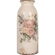 Clayre & Eef Vaas Ø 8x20 cm Beige Keramiek Bloemen