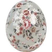 Clayre & Eef Decoratie Beeld Ei Ø 10x12 cm Grijs Keramiek Bloemen